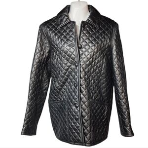 Kenneth Cole Reaction Black Quilted Leather Jacket Button Up Women's Size Medium